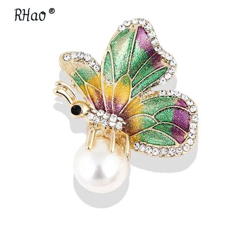 Rhao Multi Color Enamel Butterfly Brooch Flying Insect Butterfly Pearl