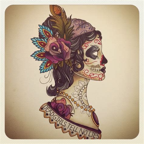 Gypsy Sugar Skull Drawing Female And Girly Sugar Skull Tattoos For