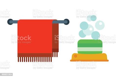 Bath Equipment Icons Shower Flat Style Colorful Clip Art Illustration