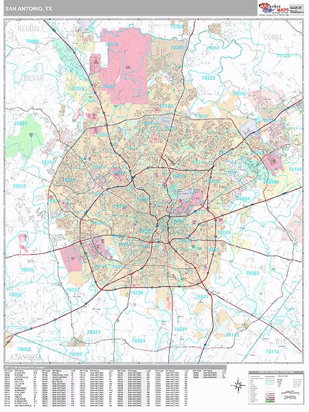 San Antonio Zip Code Wall Map Ph