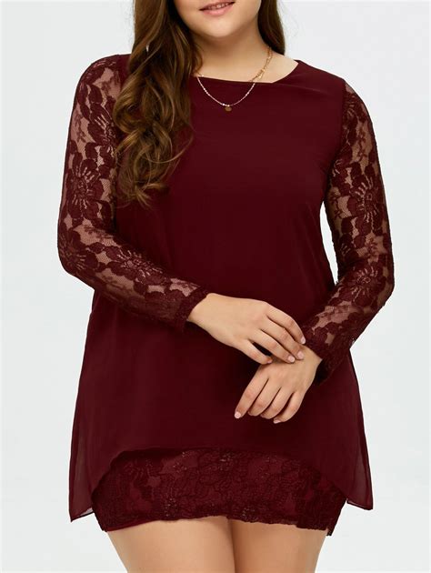 plus size layered floral lace insert dress in burgundy plus size club dresses