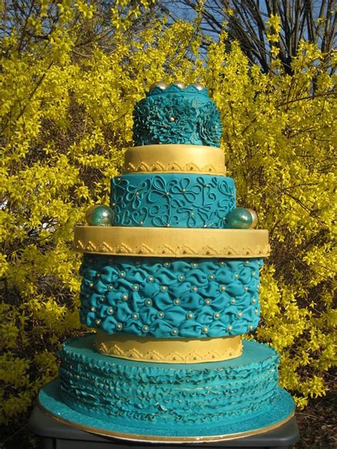 Teal And Gold Wedding Cake Cake By Farnaz Cakesdecor