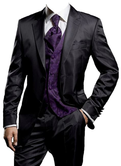 3 Piece Suit Black Over Purple Suits Wedding Suits Men Mens Suits