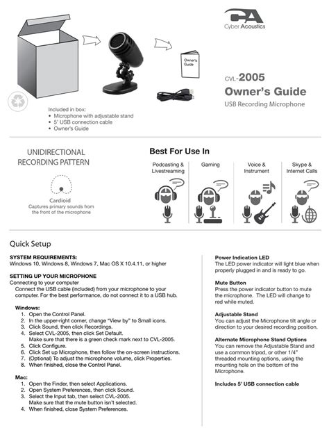 Cyber Acoustics Cvl 2005 Owners Manual Pdf Download Manualslib
