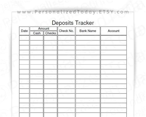 Deposits Bank Account Tracker Fillable And Print And Write Pdf Etsy