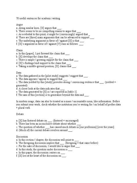 70 Useful Sentences For Academic Writing Pdf Argument Truth
