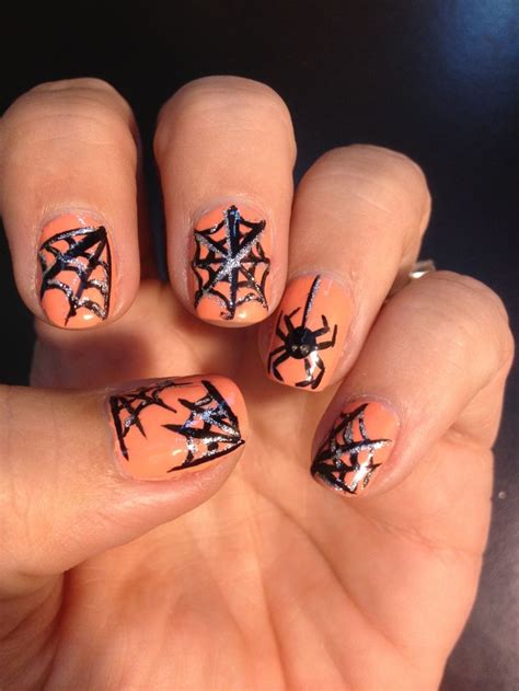 Spiders And Spider Webs Black Orange Halloween Nail Art Inspired By