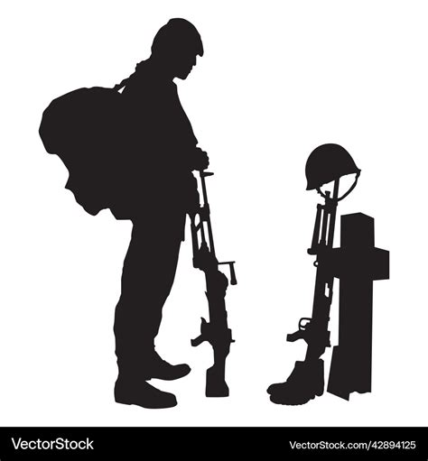Soldier Silhouette Respecting Fallen High Quality Vector Image