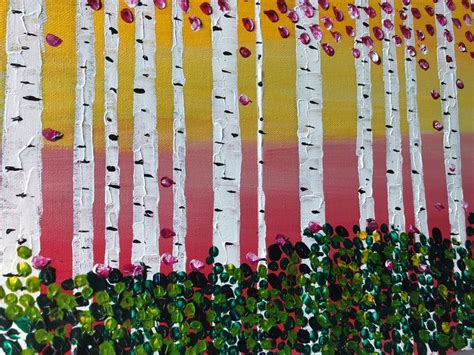 Birch Trees Painted In Acrylic 12x36 Canvas Autumn Aspen Trees