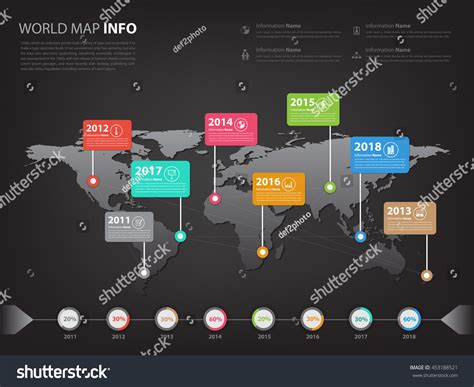 Vektor Stok Worldwide Map Infographic Business Presentation Slideshow