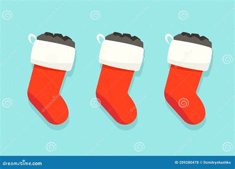 Three Christmas Stockings With Coal Illustration Stock Vector Illustration Of Xmas Stockings