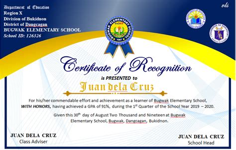 Deped Cert Of Recognition Template 2019 Graduation Diploma And
