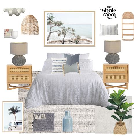 Coastal Modern Hamptons Beach Master Bedroom Interior Design Mood Board