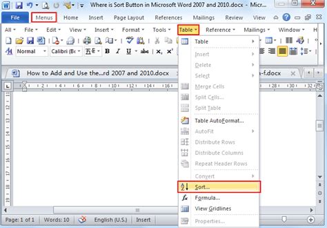 Bookmarks can become a disorganised muddle on the bookmarks bar, but they can be manually sorted into order by clicking and dragging them around the bookmarks bar and the folder menus. Where is the Sort Button in Microsoft Word 2007, 2010 ...