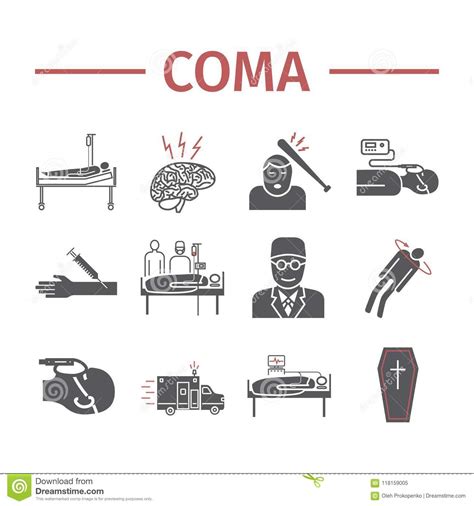 Coma Icons Set Hospital Bed Infographic Signs Vector 118159005