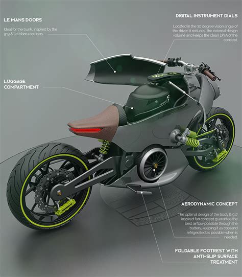Futuristic Porsche 618 Electric Motorcycle Concept Proposal Tuvie Design