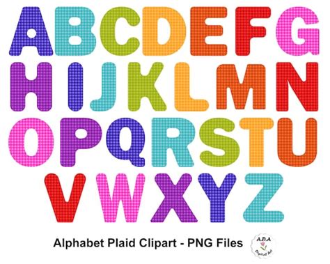 Alphabet Plaid Clipart Alphabet Letters Clip Art Colorful Etsy