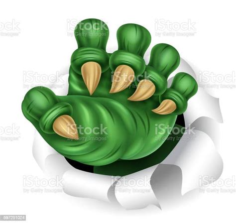 Green Monster Claw Breaking Through Ripping Tearing Stock Illustration