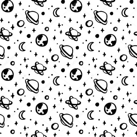 Farbige muster auf schwarzem hintergrund. In schwarz / weiß Muster mit Raum, Mond, Sterne, Planeten ...