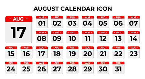 August Calendar Icons 1533671 Vector Art At Vecteezy