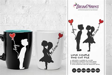 Love Couple SVG - Kissing Boy & Girl SVG (200110) | Illustrations | Design Bundles
