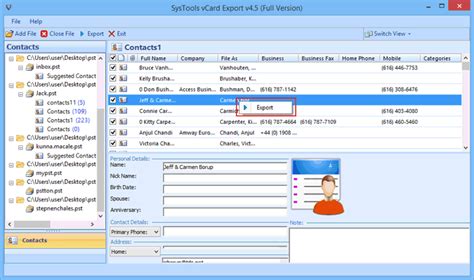Product Guide Vcard Export