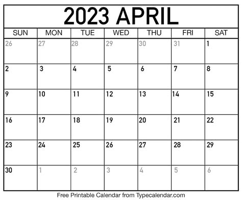 Free Printable April 2023 Calendars Download