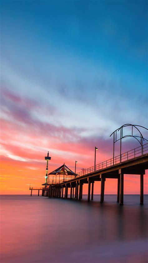 Sunset Beach Jetty Scenery Brighton Australia 4k Hd Wallpaper