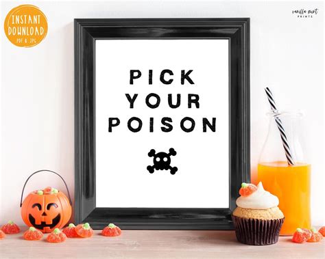 Halloween Party Signs Pick Your Poison Halloween Party Etsy Halloween