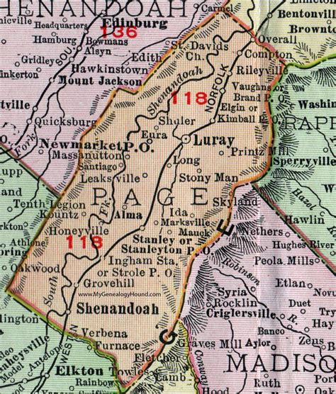 Page County Virginia Map 1911 Rand Mcnally Luray Shenandoah