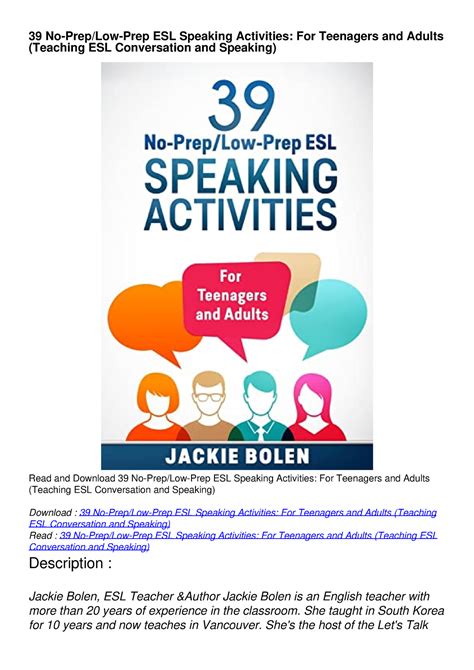 Read Ebook Pdf 39 No Preplow Prep Esl Speaking Activities For Teenagers And Adults 39