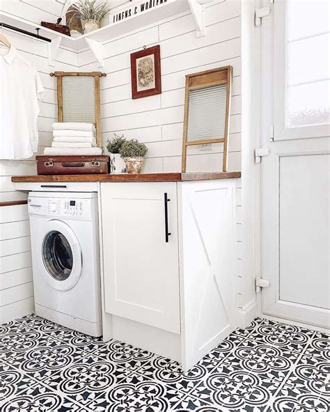 White Shiplap Laundry Room With Antique Washboards Soul And Lane