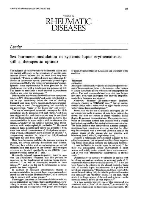 Sex Hormone Modulation In Systemic Lupus Erythematosus Still A
