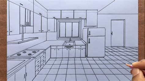 How To Draw A Kitchen In 1 Point Perspective Step By Step Youtube