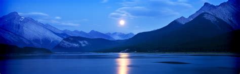 Moonrise Spray Lakes Reservoir Alberta Canada Wallpapers In  Format
