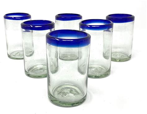 12 Oz Amici Home Authentic Mexican Handmade Aqua Rim Dof Drinking Glass Glassware And Drinkware
