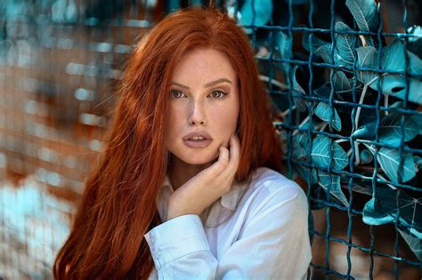 people 2000x1333 fence redhead women model long hair face portrait valentina galassi cool