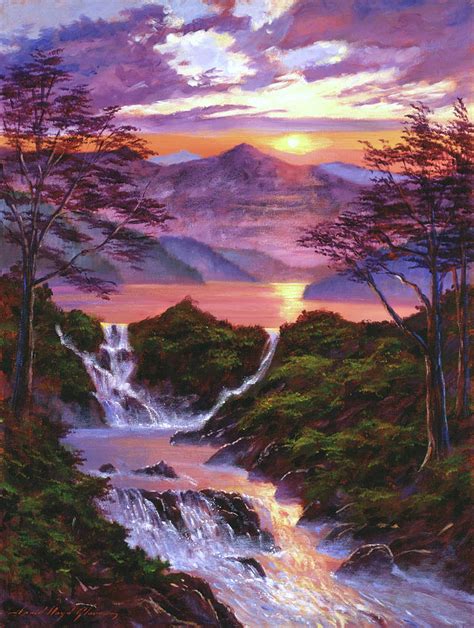 Mountain Sunset Lake Painting By David Lloyd Glover