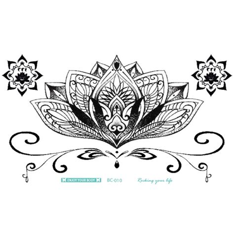 Mandala Lotus Chandelier Underboob Chest Temporary Tattoo In Black