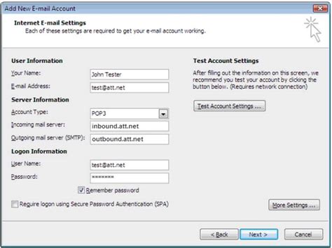 Configurar O Actualizar Atandt Email Microsoft Outlook 2007 Ayuda