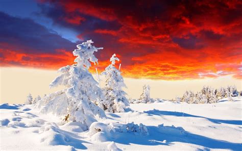 Beautiful Winter Sunset Landscape Hd Desktop Wallpaper