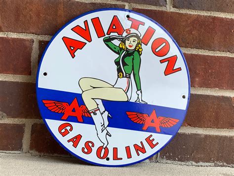 Flying A Aviation Gasoline Porcelain Enamel Sign Pinup Girl Etsy