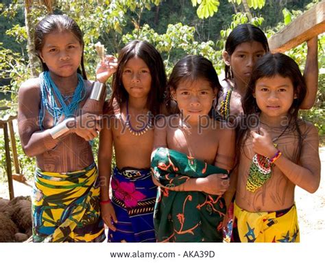 Stock Photo Five Embera Girls Coming Home From The River Embrea Drua