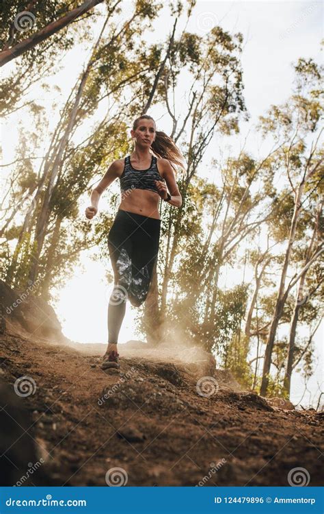 Female Runner Running On A Rocky Mountain Trail Stock Photo Image Of