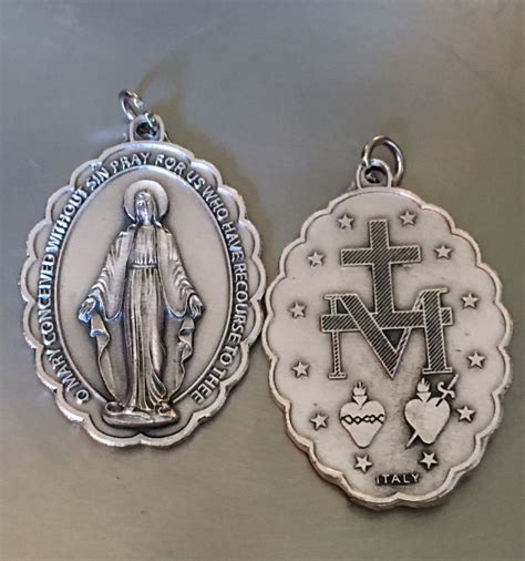 Set Of 2 Miraculous Medals Virgin Mary Medal From Italy Large Etsy