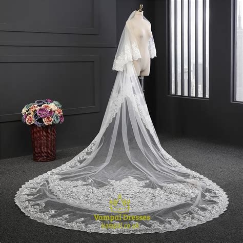 Two Tier Vintage Lace Applique Edge Cathedral Bridal Veils Vampal Dresses