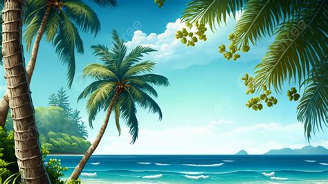 여름 바다 코코넛 나무 배경 여름날 바다 코코넛 나무 배경 일러스트 및 사진 무료 다운로드 Pngtree