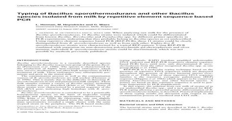 Typing Of Bacillus Sporothermodurans And Other Bacillus Species