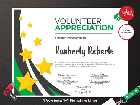 Girl Scout Volunteer Appreciation Certificate Printable Pdf Etsy