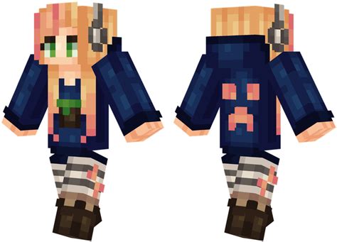 Download Gamer Girl Anime Girl With Headphone Minecraft Skin Png Image With No Background